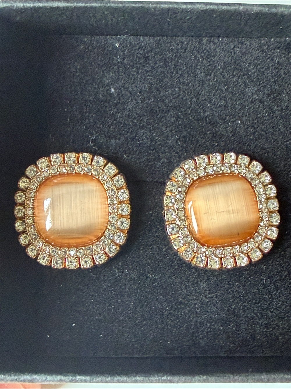 Classic Gold-Tone Amber Crystal Halo Stud Earrings - Women Jewelry